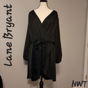 Lane Bryant Black Faux Wrap Deep V Womens Midi Sexy Cocktail Dress Size 26/28